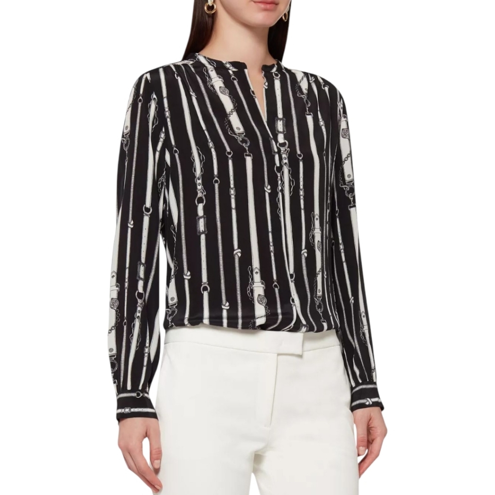 L'AGENCE Bardot Belt Print Silk Long Sleeves Blouse Medium